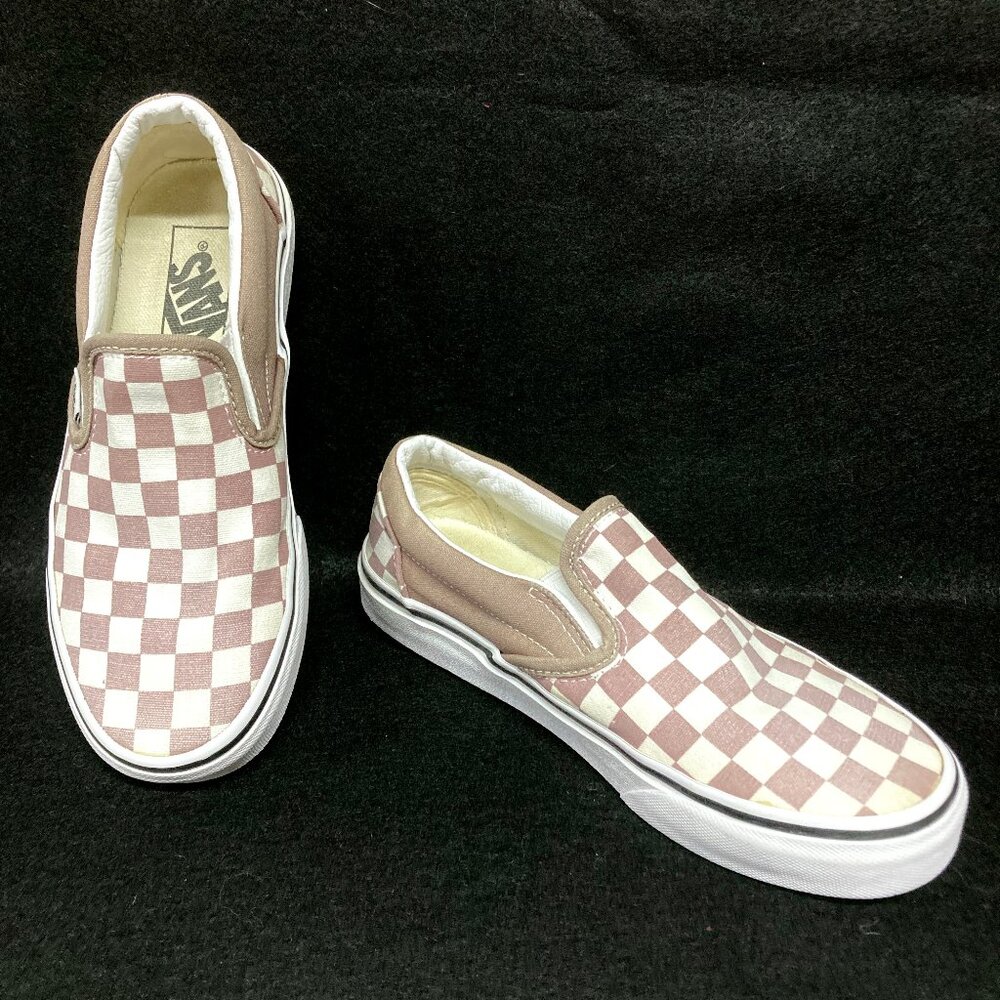 Vans Slip On Shoes Checkerboard Girls 5 Boys 3.5 Brown White